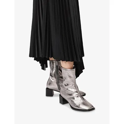 Allsaints Womens Avril Metallic-leather Heeled Ankle Boots Gunmetal Grey Eur 40 / 7 Uk In Multi