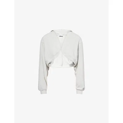 Bo+tee Womens Athleisure Cropped Stretch-jersey Hoody Fog Grey In Gray