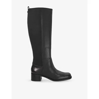Dune Womens Turner Leather Knee-high Boots Black Leather Mix Eur 38/5 Uk In Black