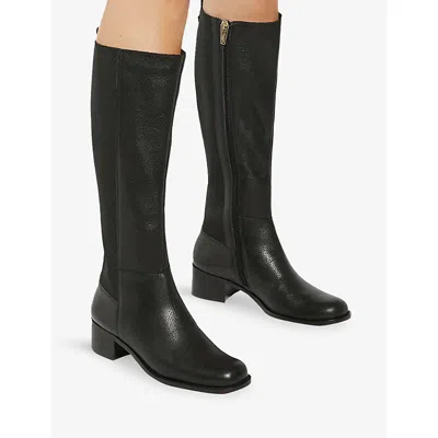 Dune Womens Turner Leather Knee-high Boots Black Leather Mix Eur 38/5 Uk In Black