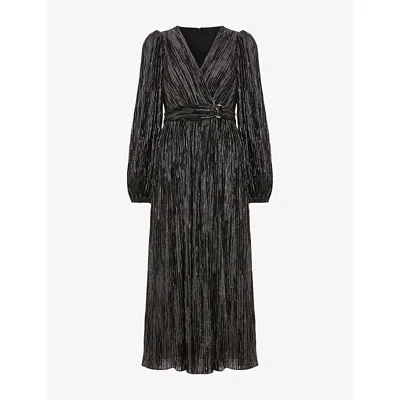 Phase Eight Womens Petite Emre Belted-waist Long-sleeve Stretch-woven Midi Dress Black Multi In Gray