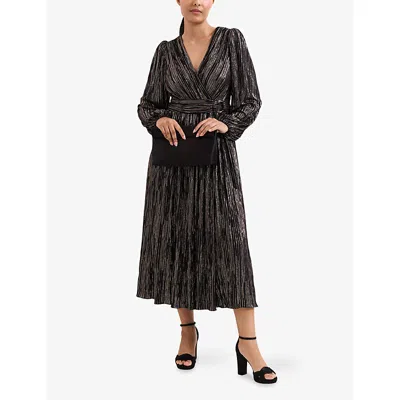 Phase Eight Womens Petite Emre Belted-waist Long-sleeve Stretch-woven Midi Dress Black Multi In Gray
