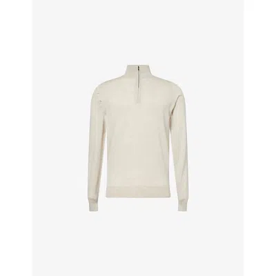 John Smedley Mens High-neck Gauge Wool Jumper Grey Fleece In White