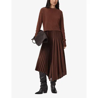 Allsaints Womens Jax 2-in-1 Pleated Maxi Dress Chestnut Brown In Brown