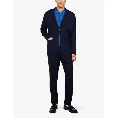 John Smedley Mens Notched-collar Single-breasted Wool Knitted Blazer Midnight In Blue
