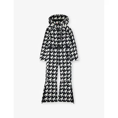Perfect Moment Star Houndstooth Stretch-woven Ski Suit 8-14 Years B&w Houndstooth In Black