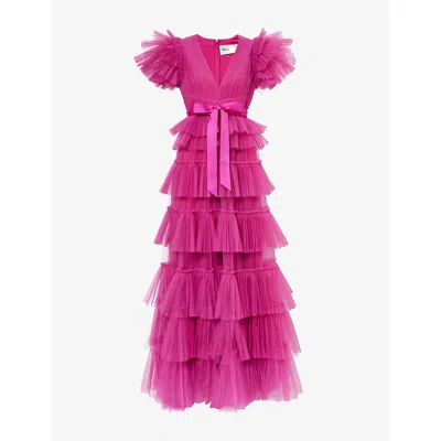 Huishan Zhang Womens  X Disney Nicolette Ruffled Woven Gown Fuscia In Pink