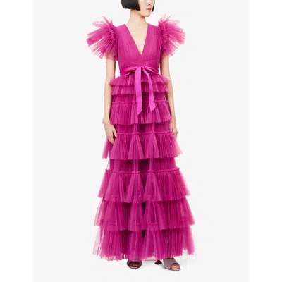 Huishan Zhang Womens  X Disney Nicolette Ruffled Woven Gown Fuscia In Pink