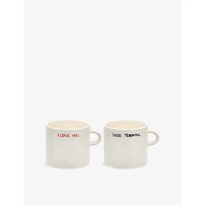 Anna + Nina Perfect Morning Ceramic Set Of Two Mugs White In White