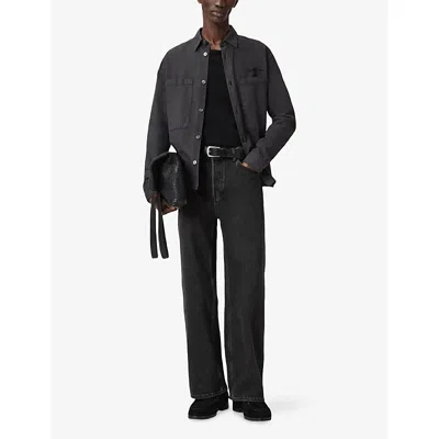 Allsaints Mens Rohdi Logo-embroidered Long-sleeve Woven Overshirt Parma Blue Xs In Black