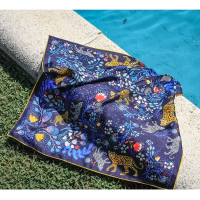 Jessie Zhao New York Double Sided Silk Scarf Of Amazon Rainforest Journey In Blue In Blue