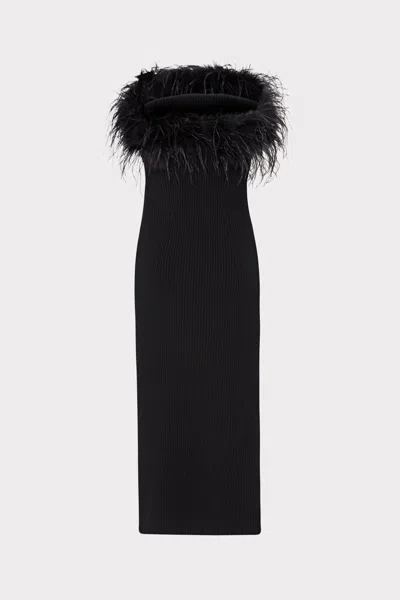 Milly Robena Feather Embellished Midi Dress In Black