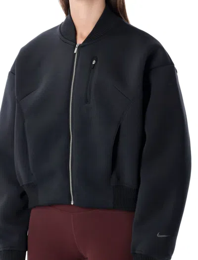 Nike Oversized Scuba Fleece Bomber Jacket In Black