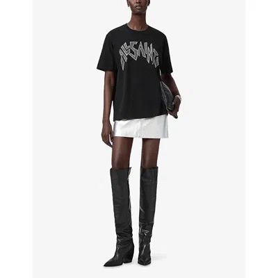 Allsaints Womens Zinc Logo-print Cotton T-shirt Black In Black