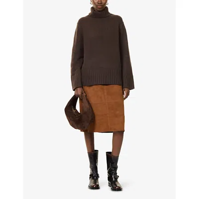 Jenni Kayne Womens Jet Turtleneck Cashmere Knit Jumper Chocolate In Brown