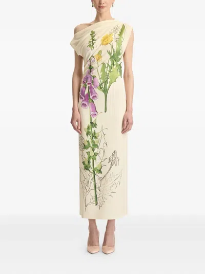 Oscar De La Renta Off-the-shoulder Foxglove Draped Jersey Maxi Dress In Multi