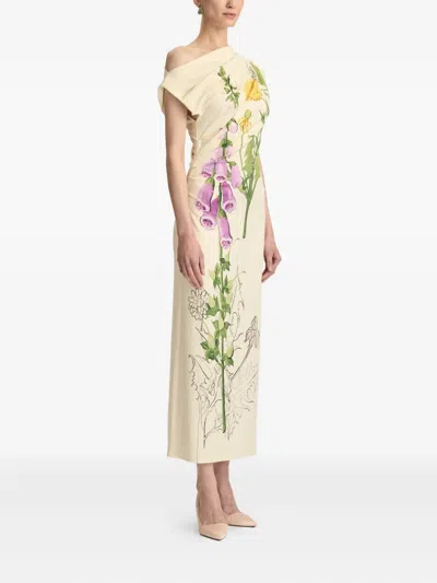 Oscar De La Renta Off-the-shoulder Foxglove Draped Jersey Maxi Dress In Multi
