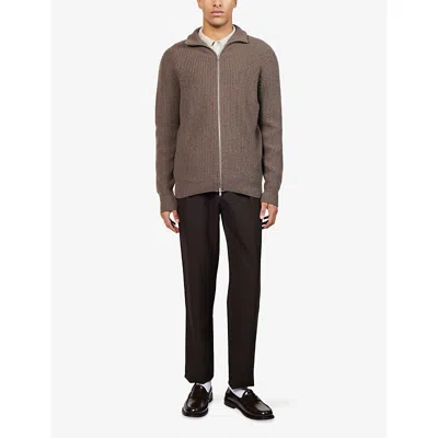 John Smedley Mens High-neck Zip-up Knitted Cashmere And Wool Cardigan Toast In Brown