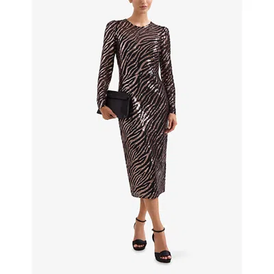 Phase Eight Womens Kate Sequin-pattern Woven Midi Dress Black Multi In Multi