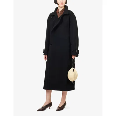 Lemaire Womens Wrap Belted Wool Coat Black In Purple