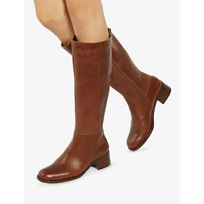 Dune Womens Turner Leather Knee-high Boots Tan Leather Mix Eur 39 / 6 Uk In Brown