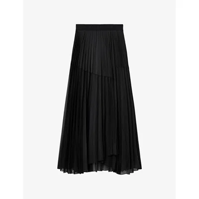 Allsaints Womens Micaela Pleated Chiffon Maxi Skirt Black In Black