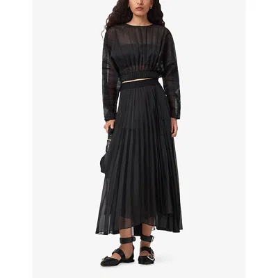 Allsaints Womens Micaela Pleated Chiffon Maxi Skirt Black In Black