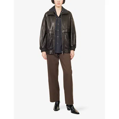Nour Hammour Womens Beck Relaxed-fit Leather Jacket Dark Chocolate In Black