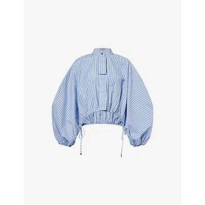 Zimmermann Womens Stripe Long-sleeve Woven Blouse Hydrangea Stripe Xs In Blue