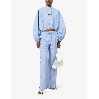 Zimmermann Womens Stripe Long-sleeve Woven Blouse Hydrangea Stripe Xs In Blue