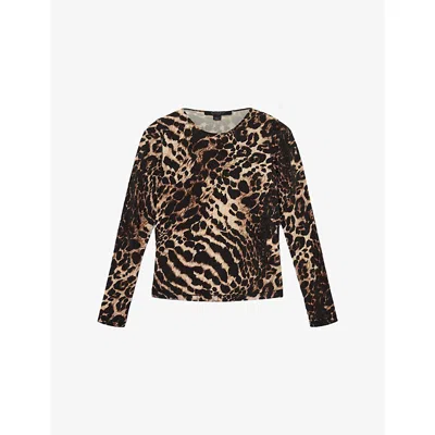 Allsaints Womens Katlyn Leopard-print Long-sleeve Stretch-jersey Top Pardus Honey B In Animal Print