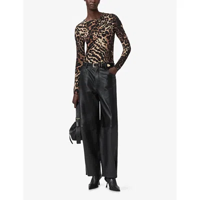 Allsaints Womens Katlyn Leopard-print Long-sleeve Stretch-jersey Top Pardus Honey B In Animal Print