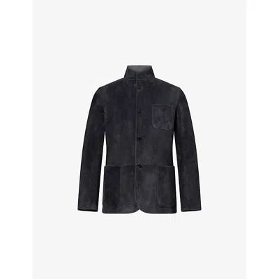 Dunhill Mens Driving  Patch-pocket Suede Jacket Charcoal In Gray