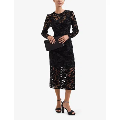 Phase Eight Womens Viktoria Lace Mesh Midi Dress Black In Black