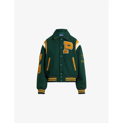 Polo Ralph Lauren Womens Branded Wool-blend Varsity Jacket Dark Green In Multi