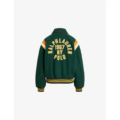 Polo Ralph Lauren Womens Branded Wool-blend Varsity Jacket Dark Green In Multi