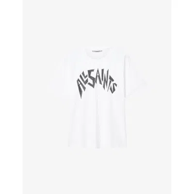 Allsaints Womens Zinc Logo-print Cotton T-shirt Optic White Xs In White