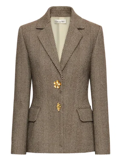 Oscar De La Renta Chevron Cashmere-blend Jacket In Brown