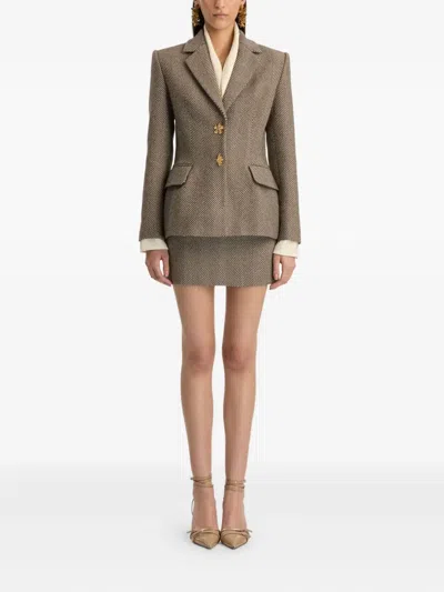 Oscar De La Renta Chevron Cashmere-blend Jacket In Brown