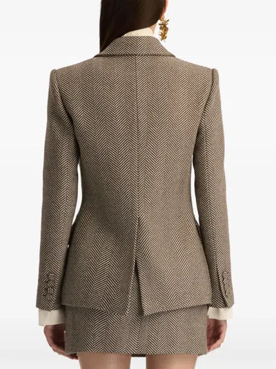 Oscar De La Renta Chevron Cashmere-blend Jacket In Brown