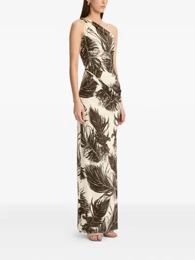 Oscar De La Renta Feather Jersey Maxi Dress In Brown