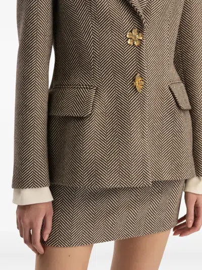 Oscar De La Renta Chevron Cashmere-blend Jacket In Brown