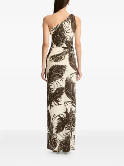Oscar De La Renta Feather Jersey Maxi Dress In Brown