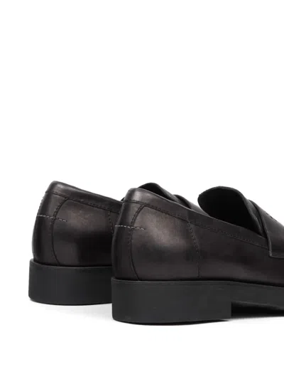 Mm6 Maison Margiela Black Calf Leather Bos Taurus Slip-on Loafers