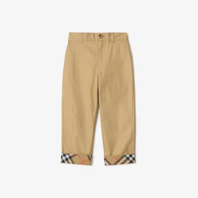 Burberry Childrens Check Turn-up Cotton Trousers In Brown