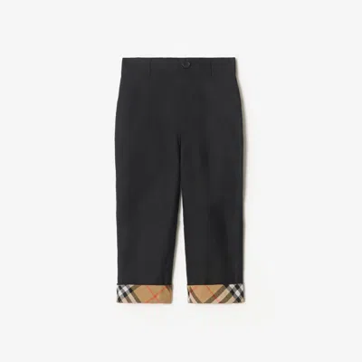 Burberry Childrens Check Turn-up Cotton Trousers In Blue