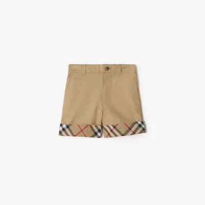 Burberry Childrens Check Turn-up Cotton Shorts In Brown