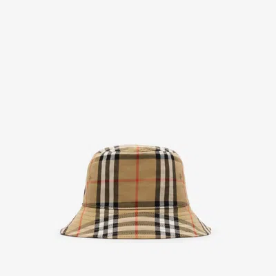 Burberry Check Cotton Bucket Hat Hats Beige In Brown