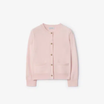 Burberry Check Patch Wool Cashmere Cardigan In Pink