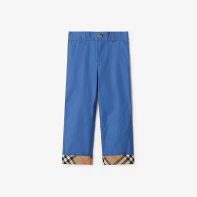 Burberry Childrens Check Turn-up Cotton Trousers In Blue